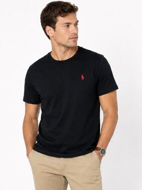Polo Ralph Lauren Black Tee with Red Pony Logo Size Small